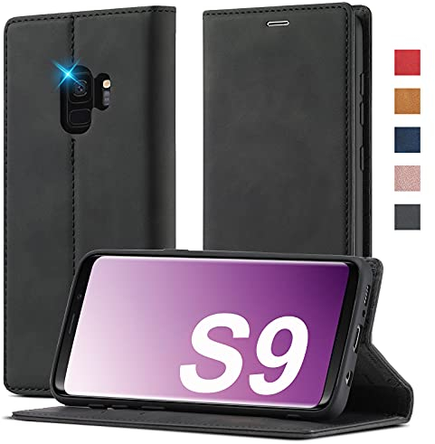 Handyhülle für Samsung Galaxy S9 Hülle Leder [Premium Leder] [Standfunktion] für Samsung S9 Hülle Leder klappbar Flip Schutzhülle für Samsung Galaxy S9 Klapphülle Leder Stoßfeste Case S9 Hülle Holster