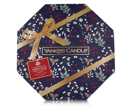 Yankee Candle Kranz-Adventskalender | Weihnachtsduftkerzen Geschenkset | 24 Teelichter & 1 Glas-Kerzenhalter | Countdown zur Weihnachtskollektion