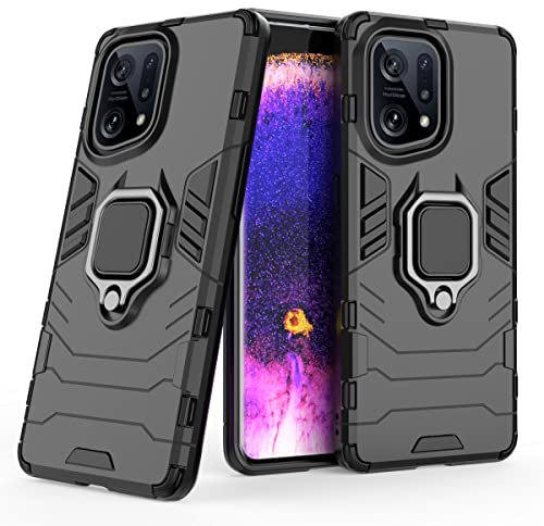 FTRONGRT Case for Oppo Find X5, Rugged and Shockproof, with Mobile Phone Holder, Cover for Oppo Find X5-Black