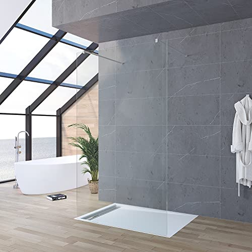 Walkin Dusche freistehend 107x200 cm Duschabtrennung Begehbare Duschwand Glas Bodengleich Glasduschwand Glastrennwand Barrierefrei Glaswand behindertengerecht 8 mm Klarglas NANO Beschichtung