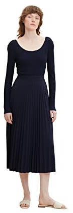 TOM TAILOR Damen Midi Plissee Rock 1032546, 30025 - Navy Midnight Blue, 36