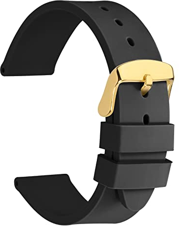 WOCCI 16mm Léger Bracelet de Montre en Silicone pour Homme et Femme, Boucle Dorée (Noir)