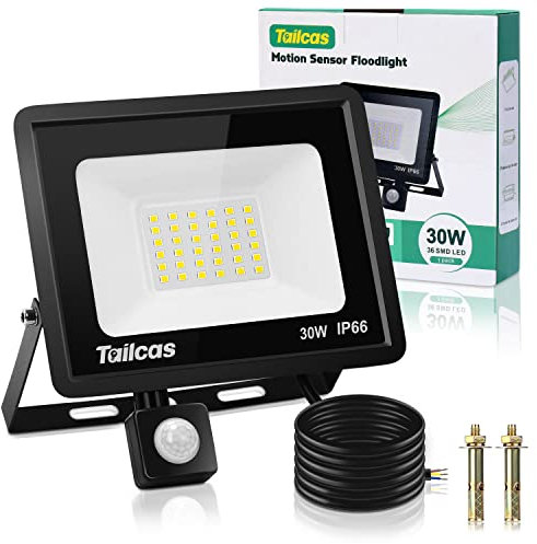 Security Lights Outdoor Motion Sensor, 30W 2700LM LED Flood Lights with PIR Sensor, IP66 Waterproof Outdoor Lights with 1.5M Wire, Daylight White Outside Wall Light for Garden, Garage, Forecourt