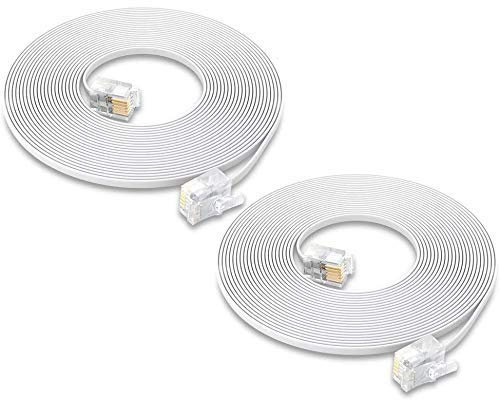 MAOZHOU 6m White Flat Telephone Extension Cable for Landline, Fax, Modem - 6P4C to 8P8C Connector