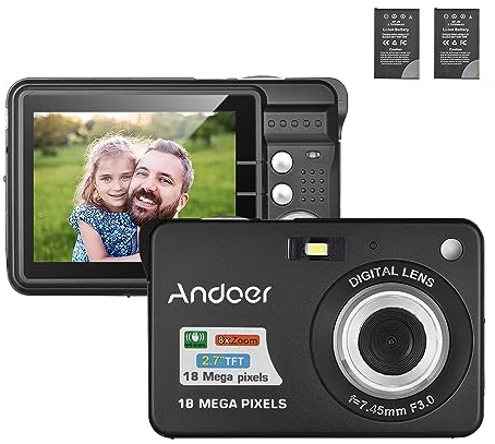 Andoer Digitalkamera, 18M 720P HD Kamera Digital Video Camcorder mit 2 Stück Akkus 8X Digital Zoom Anti-Shake 2,7 Zoll LCD Kamera für Erwachsene/Senioren/Kinder/Teens