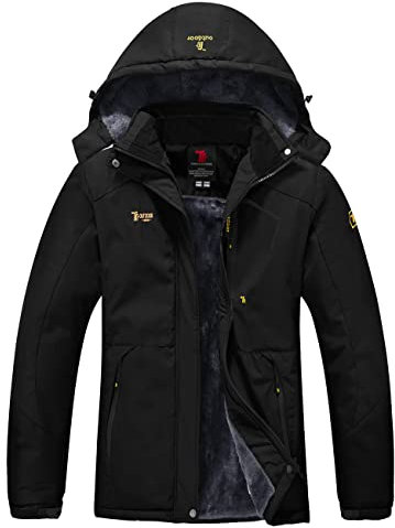 YSENTO Damen Winterjacke Wasserdicht Skijacke Outdoor Softshelljacke Warm Fleecejacke Funktionsjacke mit Abnehmbarer Kapuze(Schwarz,XS)