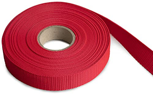 HEAVYTOOL Gurtband 25mm breit, 1,6mm stark PP Polypropylen Rot Reißfestigkeit 250kg (10 Meter) Made in Germany, Taschen Gurtband