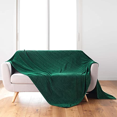 douceur d'intérieur, Plaid (180 x 220 cm) Arya Vert, Flanelle Relief