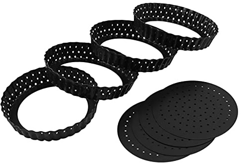 Dehumi 4 Pack Quiche Tart,5 Inch Round Perforated Pizza Baking Tray Non-Stick Tart Tin with Holes for Cakes,Pies,Quiches
