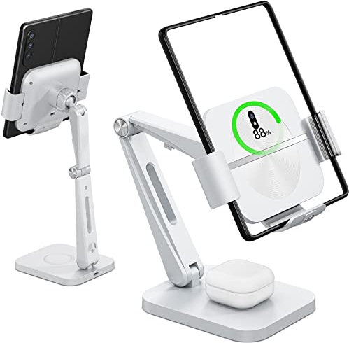 MAKAQI Wireless Charging Station for Z Fold 6/5/4/3/2, [3 Coils] 2 in 1 Fast Wireless Charger Stand for Samsung Galaxy Z Fold Series, Galaxy Buds 3/3 Pro/2 Pro/Buds Pro/Buds 2 / Buds Live (White)