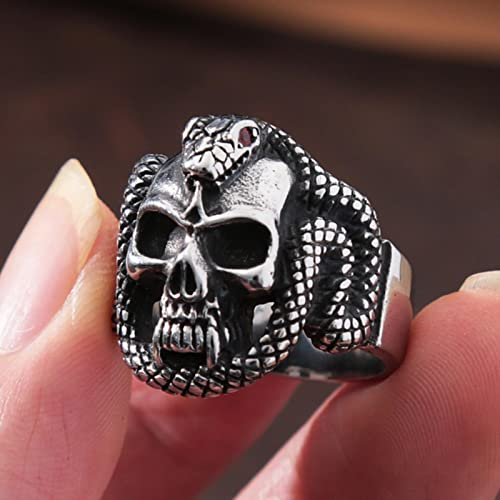 XJruixi Gothic Red Eye Snake Ring for Men Punk Street Hip Hop 316L Stainless Steel Biker Ring Fashion Jewelry Gift Wholesale