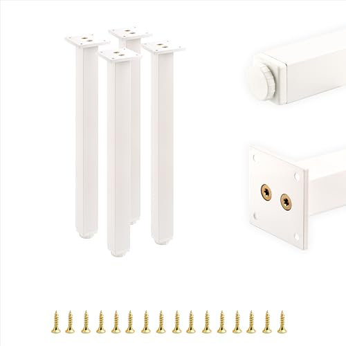 ALUSFERA 4 x Möbelfüße Verstellbar 30x30x400 mm - Füße für Möbel aus eloxiertem Aluminium - Möbelfüsse Höhenversteller bis zu 20 mm - Schrankfüsse Reinigungsmittel und Feuchtigkeit resistent,Weiß