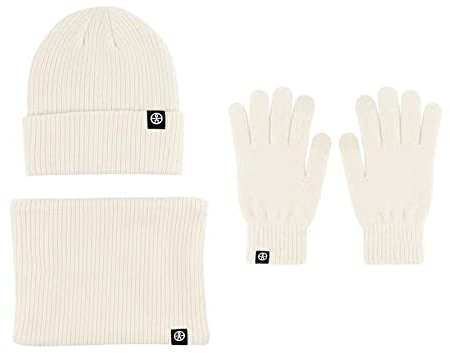 Wintermütze Warm Strickmütze Schal Mütze Handschuhe 3-in-1 Set Beanie Mütze Warme Loop Schal Strickset für Herren Damen (Beige)