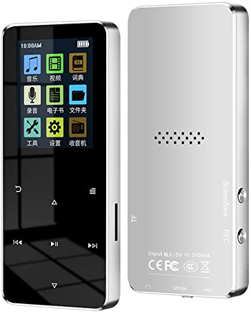FAMKIT Lettore MP3 da 32 GB, Bluetooth 5.2, touch screen, lettore musicale MP3 con guscio in metallo, mini suono senza perdita da 1,8 pollici, supporta MP3/WMA/APE/FLAC/WAV, argento, connettività