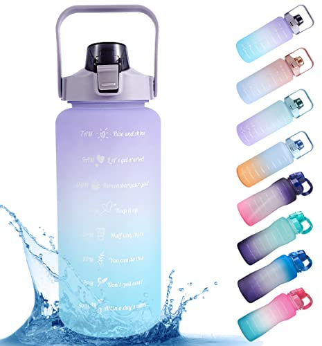 Water Bottle, 2L Motivational Fitness Sports Water Bottle with Straw&Time Maker, BPA-Free Leak-proof Sports Water Bottle Portable Drink Bottle Drink Jug for Gym/Running/Cycling/School/Office (purple)