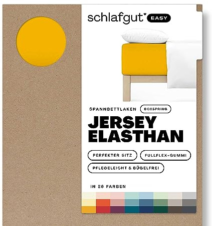 Schlafgut Easy Jersey Elasthan Boxspring Spannbettlaken 140x200 bis 160x220 Yellow Deep, Spannbetttuch aus superweicher Baumwolle mit Elasthan