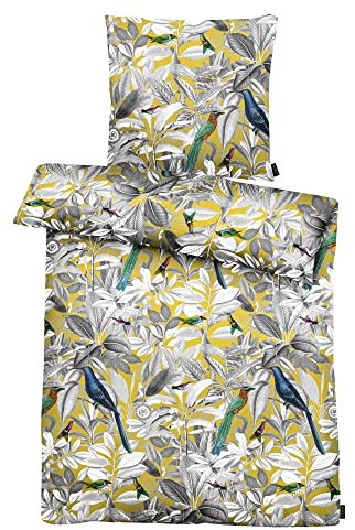APELT Bettwäsche-Garnitur Victoria GOTS Blätter Vögel 135x200 + 80x80 cm Grau