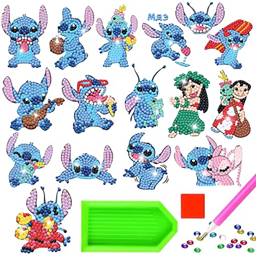 XLZJYIJ Diamond Painting Kinder, DIY Diamant Aufkleber Kit, 16 Stück 5D Cartoon Diamantmalerei für Kinder, DIY Diamant Painting Kit für Notebook, Cup, Telefon Malen Nach Zahlen
