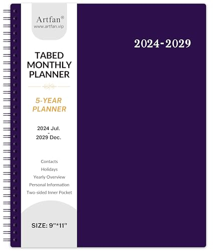 Monatsplaner 2025-2030, Monatsplaner 5 Jahre, Monatsplaner von Juli 2025 - Juni 2030, 60-Monatsplaner, 22,9 x 27,9 cm, Monatskalender 2025-2030 mit Registerkarten + doppelseitiger Tasche + robuster