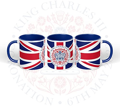 Print Maniacs Kings Coronation Mug 2023 Official Union Jack 11oz Mug King Charles III Commemorative Souvenir Gift His Majesty The King Royal Memorabilia Gifts (Blue Infill)
