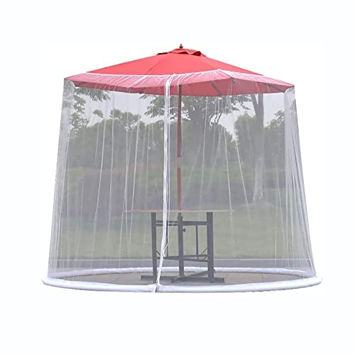 Weiß verstellbares Moskitonetz für 230-300 cm Sonnenschirme Pavillon, Faltbares Outdoor Polyesternetz mit Reißverschluss, befüllbare Basis, Fliegengitter Mückennetz für Gartenschirm Ampelschirm