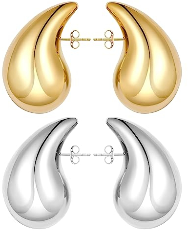 Dupes Gold Ohrringe Hoop Earrings for Women Goldene Damen Ohrringe Creolen 585 Vergoldete Chunky Modeschmuck Dupes Earrings