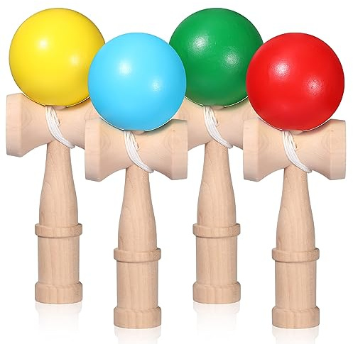 Libima 4 Packs Wood Kendama Catch Ball Toy in Cup Game Wooden Vintage Catch Hand Eye Coordination Educational Game for Beginner Birthday Party Supplies Favors Gifts(Classic)