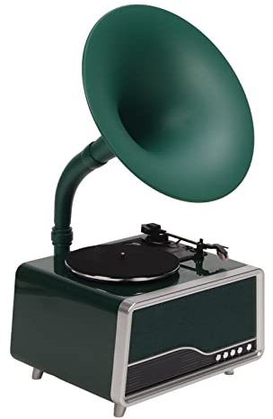 Vintage-Grammophon-Bluetooth-Lautsprecher, Plattenspieler, Retro-Plattenspieler, All-in-One, Vintage-Schallplattenspieler mit USB-Fernbedienung für Zuhause (Schwarzgrün)