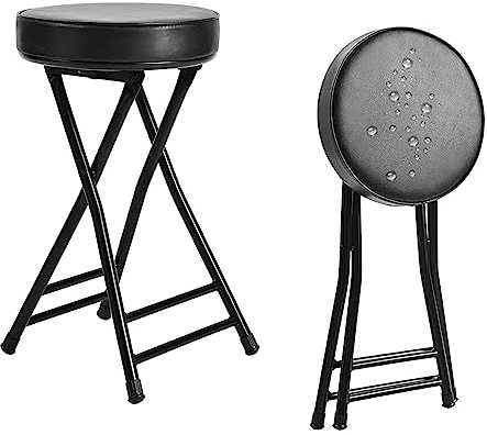 Tragbarer Barhocker 2er Set, Leichter Outdoor-Klappstuhl mit Fußstütze, Runde PU-Sitzfläche, Wasserfester Stahlrahmen
