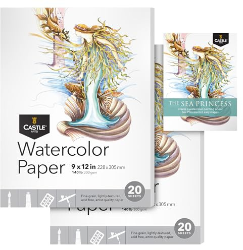 Castle Art Supplies Aquarell-Skizzenblock für Künstler 23 x 30cm - 2er-Pack | 20 Blatt pro Block - robust und dauerhaft (300 g/m²) für alle Techniken - Qualitätstextur, Künstlerpapier für Aquarell