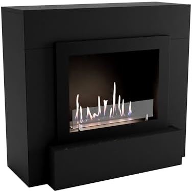 GLOW FIRE Ethanol Kamin ODDA (Standkamin) - Bioethanol Kaminofen für Indoor mit Holz-Fassade, 3 h Brenndauer, über 2kW Heizleistung, 99 x 90 x 45 cm - Schwarz