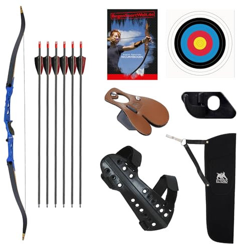 Drake Chroma - 68 Zoll - 20, 28, 34 lbs - Recurvebogen - auch inkl. Zubehör, Anfängerbogen, Tunierbogen, Bogenschießen (28 lbs, Blau inkl. Zubehör)