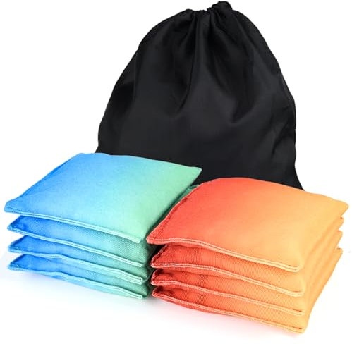 Iheqard Wetterfeste Cornhole Bags, Gradient Maislochbeutel, 8 Stück, professionelle ACL Cornhole Sitzsäcke, modifizierte Größe, Cornhole Bags für Wurfspiel, inklusive Tragetasche (Rotorange und