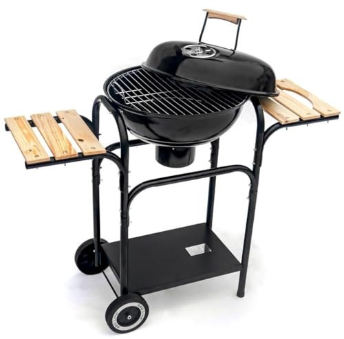 Majowo® Grill Holzkohlegrill mit Deckel Schwarz | Rädern, Emaillierter Stahl, Grillrost Holzkohle kohlegrill Wagen groß Kohle | Kugelgrill für den BBQ Barbeque Camping, Terrasse, Garten, Balkon