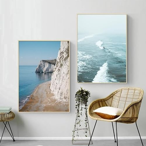 XXRLSUDJ Strand Rocky Waves Delphin Wall Art Leinwand Malerei Nordic Ocean Poster Und Druckbilder Für Wohnzimmer Dekoration Kein Rahmen-30x40cmX3