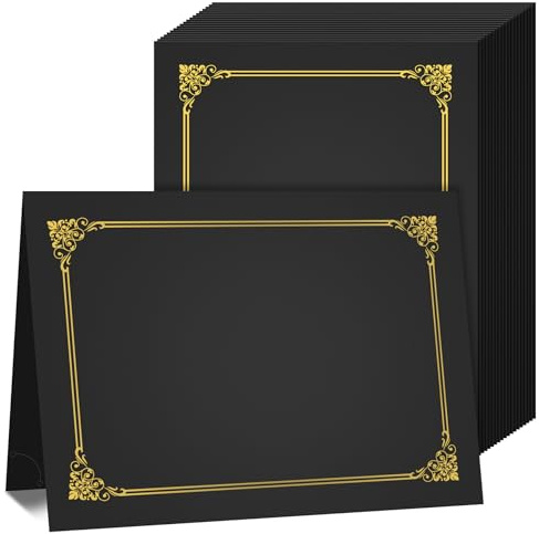 AKONEGE 50 Packs Black Certificate Holders, Graduation Diploma Holders Gold Foil Border, 350gsm Certificate Covers for Letter Size 8.5x11 Certificates, Cardstock, Diploma, Award, Document Papers