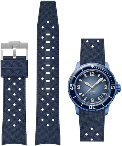 Niziruoup Uhrenarmbander für Blancpain X Swatch Fifty Fathoms, Tropischer Stil Silikon Kautschuk Armband Gebogenes Ende Weiches Silikonkautschuk Ersatzband 22mm mit Werkzeug entfernen