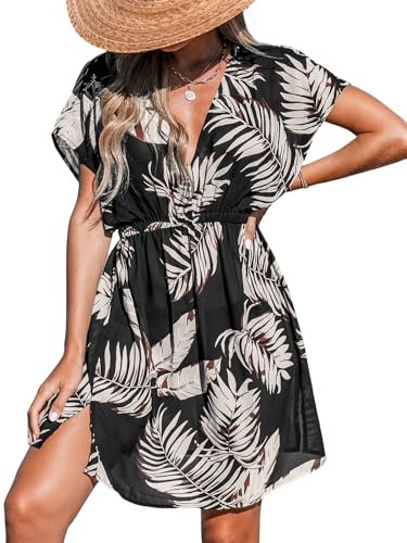 CUPSHE Mini-Kleid für Damen, Netzstoff, V-Ausschnitt, elastische Taille, kurze Ärmel, zum Überziehen, XXL