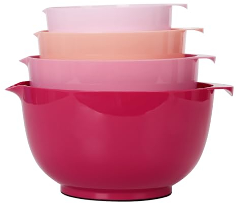 BoxedHome Rührschüssel Set Mixing Bowl Set Kunststoff Salatschüssel rutschfest stapelbar Servierschalen für Küche 4-teiliges Rührschüssel-Set Farbverlauf Rosarot Wiederverwendbare Rührschüssel
