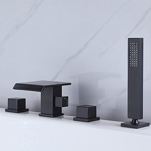 Robinet Mitigeur de Baignoire Mitigeur de Baignoire Mitigeur de Baignoire 4 Trous avec Douche Mitigeur à deux Poignées Douche Noir