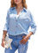 Stamain Womens Shirts and Blouses UK Light Blue Cotton Long Sleeve Shirt for Ladies Casual Summer Button Up Tops for Office Work M