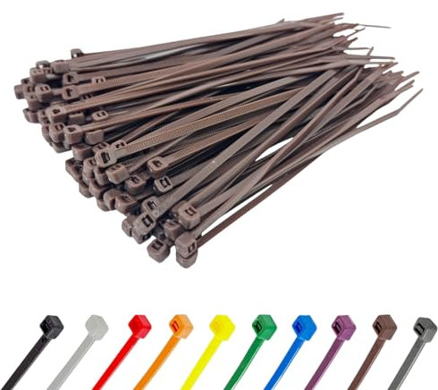 Brown Cable Ties (100 Pack - 300mm x 3.6mm) Nylon Zip Ties Plastic Tie Wraps for Office Cable Tidy Garden DIY