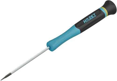 HAZET Elektronik Schraubendreher 811EL-03, SW 0,5 x 3 mm Schlitz Profil, für kleinste Schrauben, drehbarer Zentrierknopf, sicherer Halt durch breite Griffrillen