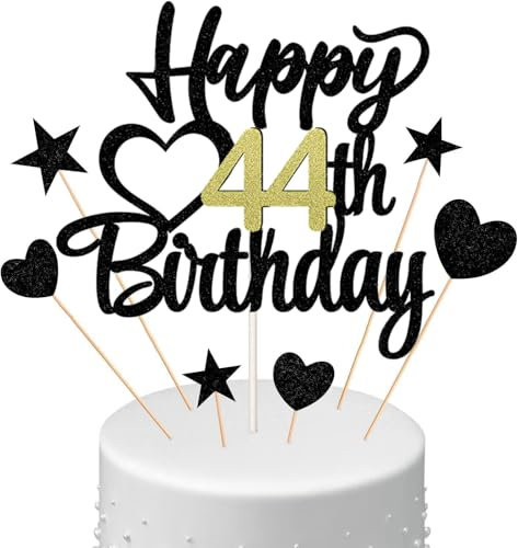 Anlgdi Tortendeko Happy Birthday Deko Kuchen Topper 44. Geburtstag Mann Frau, Kuchendeko Happy 44th Birthday Schwarz, Cake Topper 44 Jahre Torte Kuchen Deko für Geburstagstorte Deko 44. Männer Frauen
