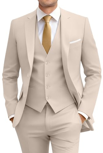 Amyox Slim Fit 3-teiliger Anzug für Herren, zwei Knöpfe, Business Hochzeits-Smoking, Anzug-Set, Jacke, Weste, Hose, mit Krawatte