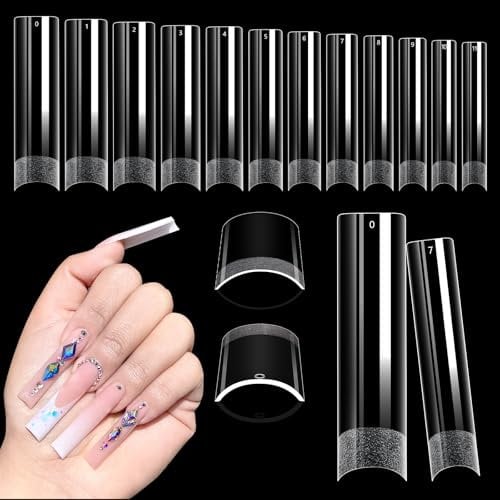 Adonafy Capsule Americaine Ongle Carré: 504 Pièces No C Curve Gel x Pose Americaine - Longs Demi-Couverture Capsules Ongles pour Femme Filles Salons - 12 Tailles
