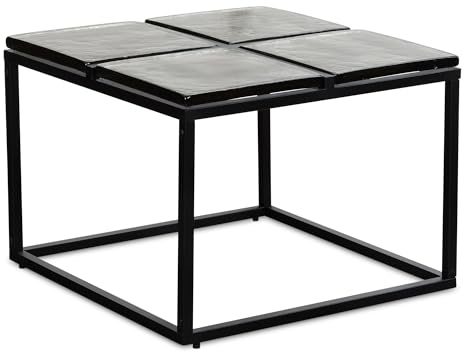 Wohnling Table basse en verre et métal - 58 x 58 x 43,5 cm - Noire - Design carré - Petite table basse moderne - Table d'appoint pour salon