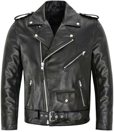 Mymyguoe Chaqueta de piel para hombre, chaqueta de motorista con cremallera, clásica, vintage, de piel sintética, Rockabilly, motero, estilo rockero, punk, para el tiempo libre, chaqueta de rockero