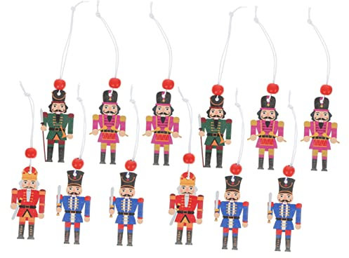 PHENOFICE 12pcs Wooden Nutcracker Pendant Hanging Decoration Colorful Cartoon Nutcracker Soldier Boys and Girls Outdoor Christmas Ornament Party Decor