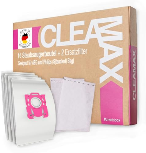 16 Staubsaugerbeutel CLEAMAX Filip für AEG, Philips u.a., made in Germany mit hohem Recyclinganteil
